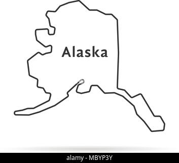 Fine ligne alaska map avec ombre Illustration de Vecteur