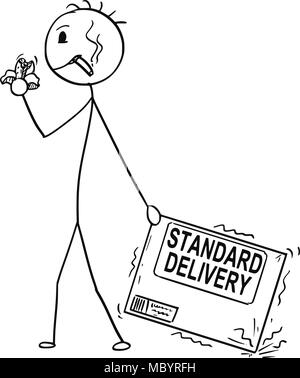 Caricature de Bad Man man ou par négligence, tirant sur la boîte en carton Illustration de Vecteur