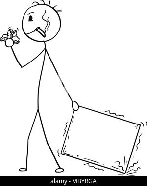 Caricature de Bad Man man ou par négligence, tirant sur la boîte en carton, utilisable comme signe vide Illustration de Vecteur