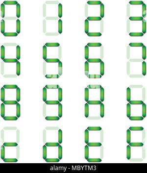 Numéro numérique vert ensemble de sept type de segment sur fond blanc pour isoler l'idée graphique papier design concept coupé Illustration de Vecteur