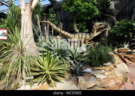 Dinosaure sculpture dans une pépinière de cactus à Melbourne Australie Victoria Banque D'Images