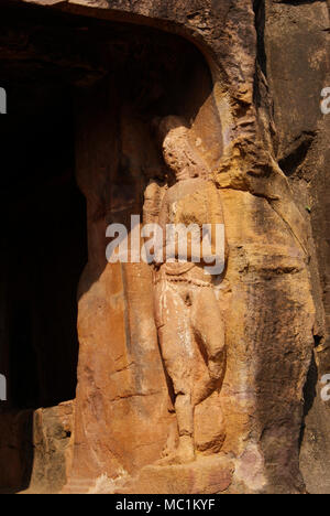 Une statue de pierre dans les grottes d'Udayagiri et de Khandagiri ancien lieu historique d'odisha Inde Banque D'Images