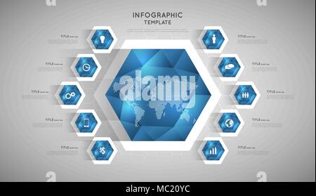 Résumé modèle infographique avec cristaux hexagonaux et icônes Illustration de Vecteur