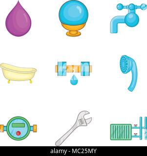 L'eau potable, cartoon style icons set Illustration de Vecteur