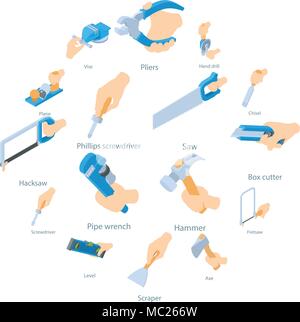 Maintenir l'outil à main icons set, style isométrique Illustration de Vecteur
