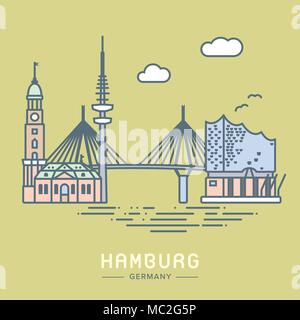 Style d'icône Ligne Hamburg City télévision vector illustration Illustration de Vecteur