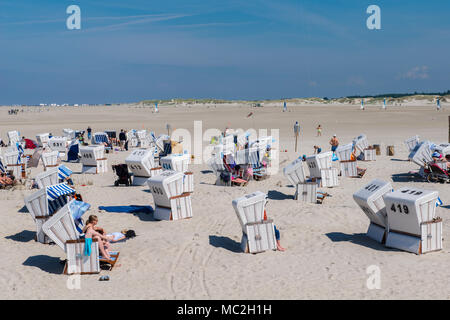 Les vacanciers assis dans leurs chaises de plage enying le soleil, Nordfriesland, Schleswig-Holstein, Allemagne, Europe Banque D'Images