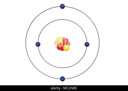 Modèle de Bohr de l'atome de béryllium avec proton, neutron et électron. 3d illustration Banque D'Images