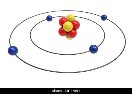 Modèle de Bohr de l'atome de béryllium avec proton, neutron et électron. La science et concept chimique 3d illustration Banque D'Images