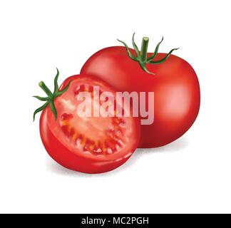 Tranche de tomate et isolé sur blanc photo-réalistes vector illustration Illustration de Vecteur