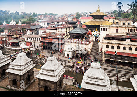 Vue panoramique de temple de Pashupatinath et la crémation ghats, Khatmandu Banque D'Images