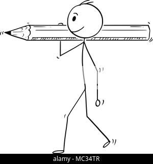 Caricature de l'homme ou Businessman Carrying Big Pencil Illustration de Vecteur