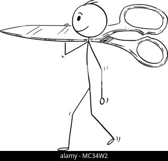 Caricature de l'homme ou Businessman Carrying Gros ciseaux Illustration de Vecteur
