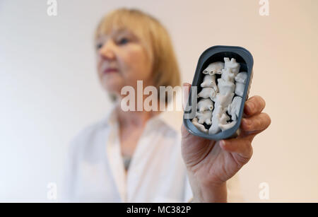 Beaux-Arts student Bonnie Kavanagh détient sa collection de petits coeurs en porcelaine, qui sont un hommage aux bébés de Tuam et seront affichées dans la galerie de Dublin Zozimus. Banque D'Images