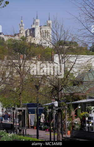 Basilique de Fourvière, vue depuis la place Bellecour, Lyon, France Banque D'Images