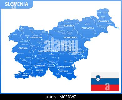 La carte détaillée de Slovénie avec les régions ou États et villes, capitales. Division administrative Illustration de Vecteur