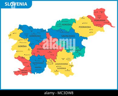 La carte détaillée de Slovénie avec les régions ou États et villes, capitales. Division administrative Illustration de Vecteur