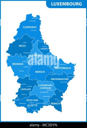 La carte détaillée du Luxembourg avec les régions ou États et villes, capitales. Division administrative Illustration de Vecteur