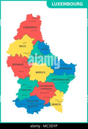 La carte détaillée du Luxembourg avec les régions ou États et villes, capitales. Division administrative Illustration de Vecteur