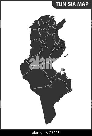 La carte détaillée de la Tunisie avec les régions ou états Illustration de Vecteur