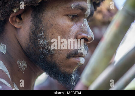 Portrait d'un jeune demi-Nokondi msn interprète, zone orientale, Goroka Higlands, province de Papouasie Nouvelle Guinée Banque D'Images