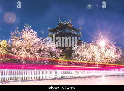 Fuzhou, Fuzhou, Chine. 13 avr, 2018. Fuzhou, Chine 13ème Avril 2018 : paysage nocturne de fleurs et l'ancien bâtiment de Gongye Road à Fuzhou, Chine du sud-est de la province de Fujian (édité) photos : Crédit Asie/SIPA ZUMA Wire/Alamy Live News Banque D'Images