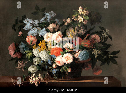Jean-Baptiste Monnoyer, Nature morte avec panier de fleurs. Vers 1690. Huile sur toile. Art Gallery of South Australia, North Terrace, l'Australie. Banque D'Images