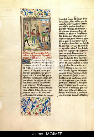 Maître du Jardin de vertueuse - Alexander arrêtés la destruction de son armée pour excédent de bagages. Circa 1470-1475. 'Couleurs Tempera, feuille d'or, d'or p Banque D'Images