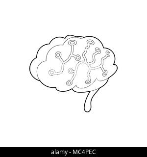 Capteurs sur le cerveau humain, l'icône de style contour Illustration de Vecteur