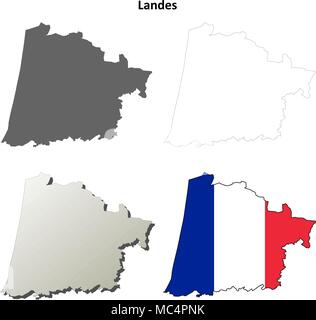 Landes, Aquitaine carte contour défini Illustration de Vecteur