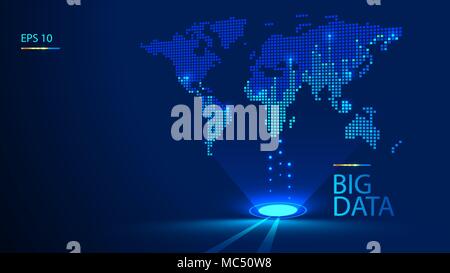 Une carte du monde holographique fait de carrés. Les données recueillies à partir de la grande transformation dans le monde entier. Les signaux sont distribués sur tous les continents Illustration de Vecteur