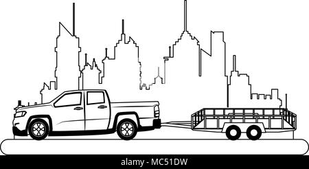 Recueillir avec une remorque vide sur le noir et blanc Illustration de Vecteur