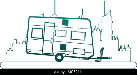 Remorque caravane isolée au lieu de lignes bleues Illustration de Vecteur