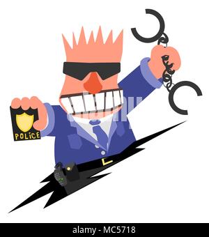 Policier en colère contre l'arrestation de cartoon, illustration vectorielle, horizontales sur fond blanc, isolé Illustration de Vecteur