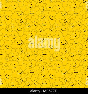 Happy face smile jaune résumé icône stylisée, seamless texture pattern, illustration vectorielle, cartoon Couleur fond carré Illustration de Vecteur