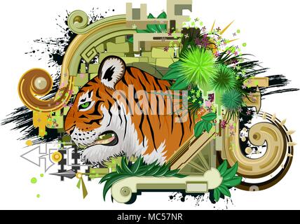 Tête de tigre abstract vector design, illustration couleur, horizontal Illustration de Vecteur