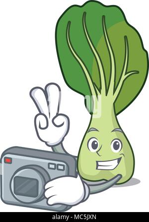 Le bok choy photographe mascot cartoon vector illustration Illustration de Vecteur