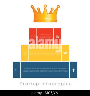 Pyramide de 3 étapes pour réussir. Démarrage d'entreprise infographique. Illustration de Vecteur