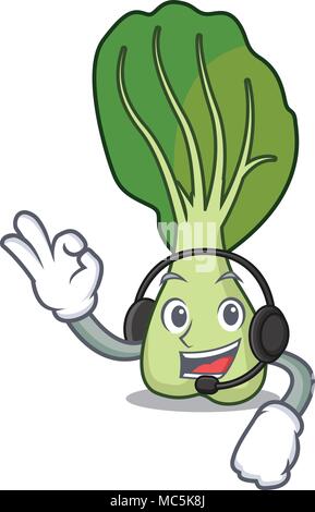 Casque avec le bok choy mascot cartoon Illustration de Vecteur