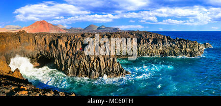 Paysage volcanique de Lanzarote island, Los Hervideros,Espagne. Banque D'Images