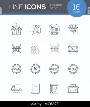 Shopping - moderne coloré vecteur icons set Illustration de Vecteur