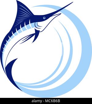 Poisson Marlin avec vagues sur fond blanc Illustration de Vecteur