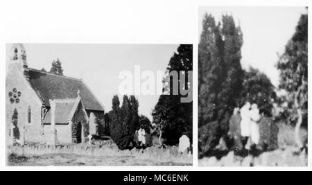 Photographies - SPIRIT OF Ghosts (4091), avec l'élargissement de l'Hollybush fantômes. L'phograph à gauche a été prise en 1928 à Holly Bush, près de Thuin, par Mme Wickstead. Sur le développement, l'image révèle un couple par une paire de tombes [voir agrandissement de détail, à droite]. Mme Wickstead avait examiné les tombes, et a noté que l'une était la tombe d'un soldat décédé en service, l'autre la tombe d'une jeune fille qui était décédé quelques mois plus tard : Wickstead se demandent s'ils avaient été amants. Pas d'autres personnes étaient dans le cimetière où la photographie a été prise. Banque D'Images