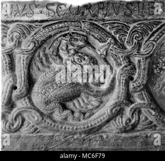 Asrology - Scorpius - à partir de la soi-disant 'ARCH' du zodiaque dans le monastère de Sacra di San Michele, Val di Susa, 12e siècle Banque D'Images