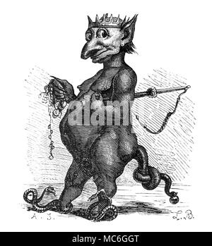 Démons - Numérologie - ABRAXAS Abraxas ou Abracax, était le Dieu souverain de l'Basilidians. Dans le grec, son nom se compose de 7 lettres avec l'équivalent numérologique de 365 (le nombre de jours dans l'année), et est ainsi considéré comme gardien des mystères (de temps ?). Il s'affiche avec la tête d'un roi, les pieds de serpents, et dans des amulettes est généralement représenté avec un fouet. Sa photo est à partir de l'édition 1863 de Collin de Plancy, Dictionnaire Infernal. Banque D'Images