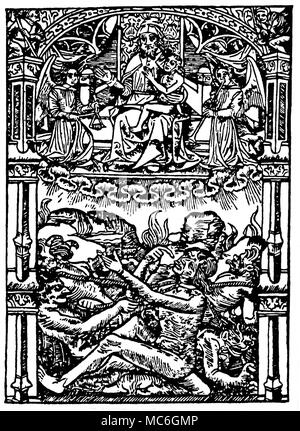 La sorcellerie - MARTEAU DES SORCIÈRES - Gravure sur bois de l'enfer d'une édition du Malleus Maleficarum, 1497. Le Malleus Maleficarum, ou marteau des sorcières, était de loin le plus influent sur le travail de la sorcellerie et de la démonologie pour être pris en charge par l'Église catholique. Son influence pernicieuse sur les processus juridiques ne peut pas être exagéré, car elle en fixe la forme et l'image de début de superstitions nébuleux concernant la sorcellerie, d'une manière qui non seulement servi les chasseurs de sorcières, mais qui effectivement créés certains concepts qui, jusqu'à sa publication, n'existe pas. Il a été rédigé par Heinrich Kramer et Jakob Sprenger, et sh Banque D'Images