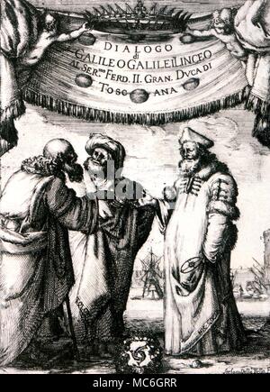 Astrologie - page de titre de GALILEO 'Dialogo di Galileo Galilei', 1632, publié au nom des Médicis, qui ont appuyé le travail de Galileo à Florence jusqu'à 1632. Ce livre a conduit à l'essai de Galileo Banque D'Images