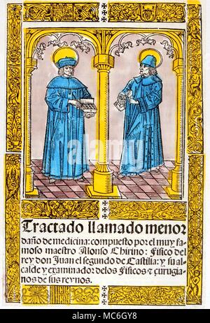 Médecine - Saints Côme et Damien, les saints patrons de la médecine, de l'Alonso de titlepage Chirino's Men0r Dano medicina, 1538. Chirino était médecin à Jean II de Castille Banque D'Images