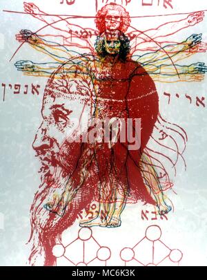 Adam Kadmon kabbale la tête d'Adam Kadmon superposées avec les dessins de l'homme sacré de la divine proportions que dran par Leonardo da Vinci Kabbale n : parfois appelé la Kabbale a deux significations ; le premier étant un corps d'enseignements mystiques d'origine rabbinique, qui sont fondées sur une interprétation ésotérique des textes hébreux. La Cabale est également connu comme une doctrine secrète qui ressemble à ces enseignements. Traditionnellement un ou ésotérique secrète question occulte la Sephirothic Tree se compose de 10 globes de splendeur lumineux disposés en trois colonnes verticales et reliés par 22 canaux ou pat Banque D'Images