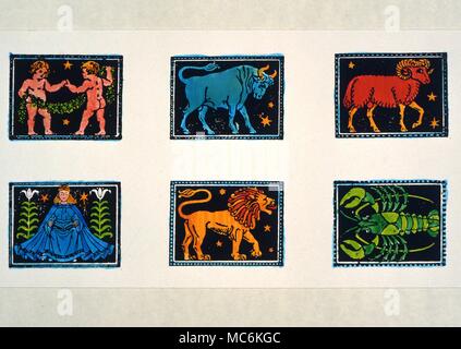 L'astrologie Zodiaque de six images du signe astrologique du Bélier à la Vierge à partir d'une séquence zodiacale conçu en 1911 Banque D'Images